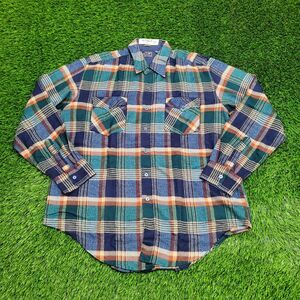 Vintage 90s Baggy Plaid Shirt Large 25x31 Blue Green